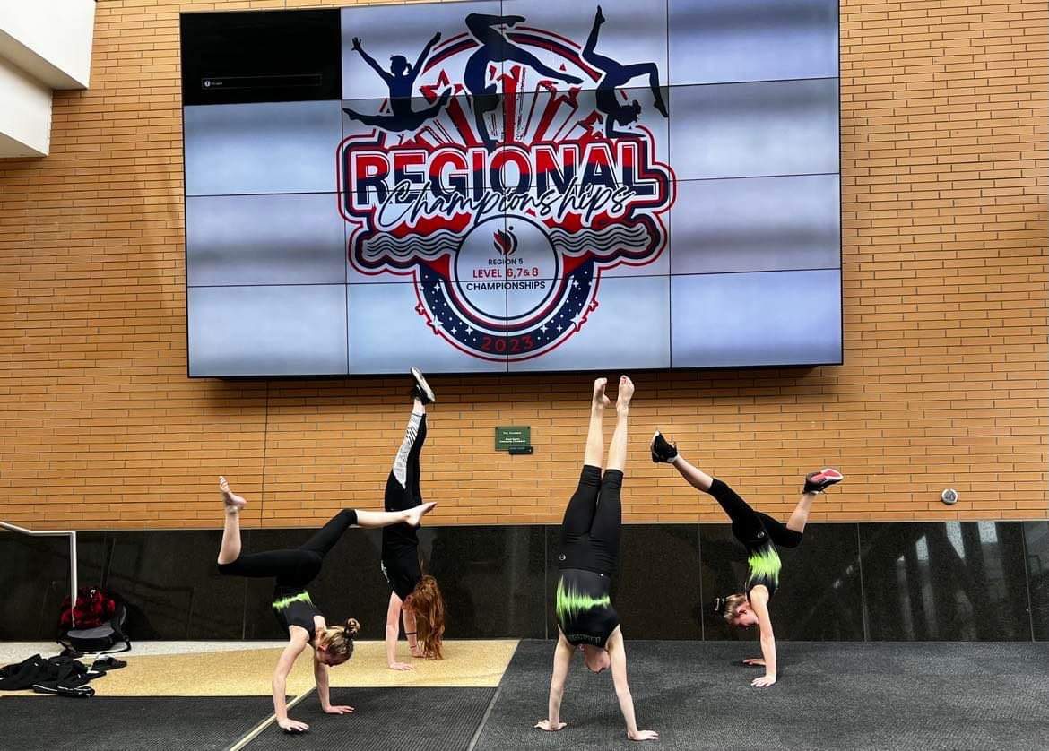 Some group of girls having gymnastic exercise